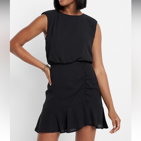 Express Rouched Ruffle Hem Mini Dress - Picture 1 of 4